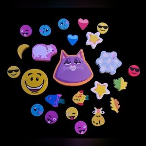 Lot Of 24 Miscellaneous Erasers Emoji Cat Hearts Stars